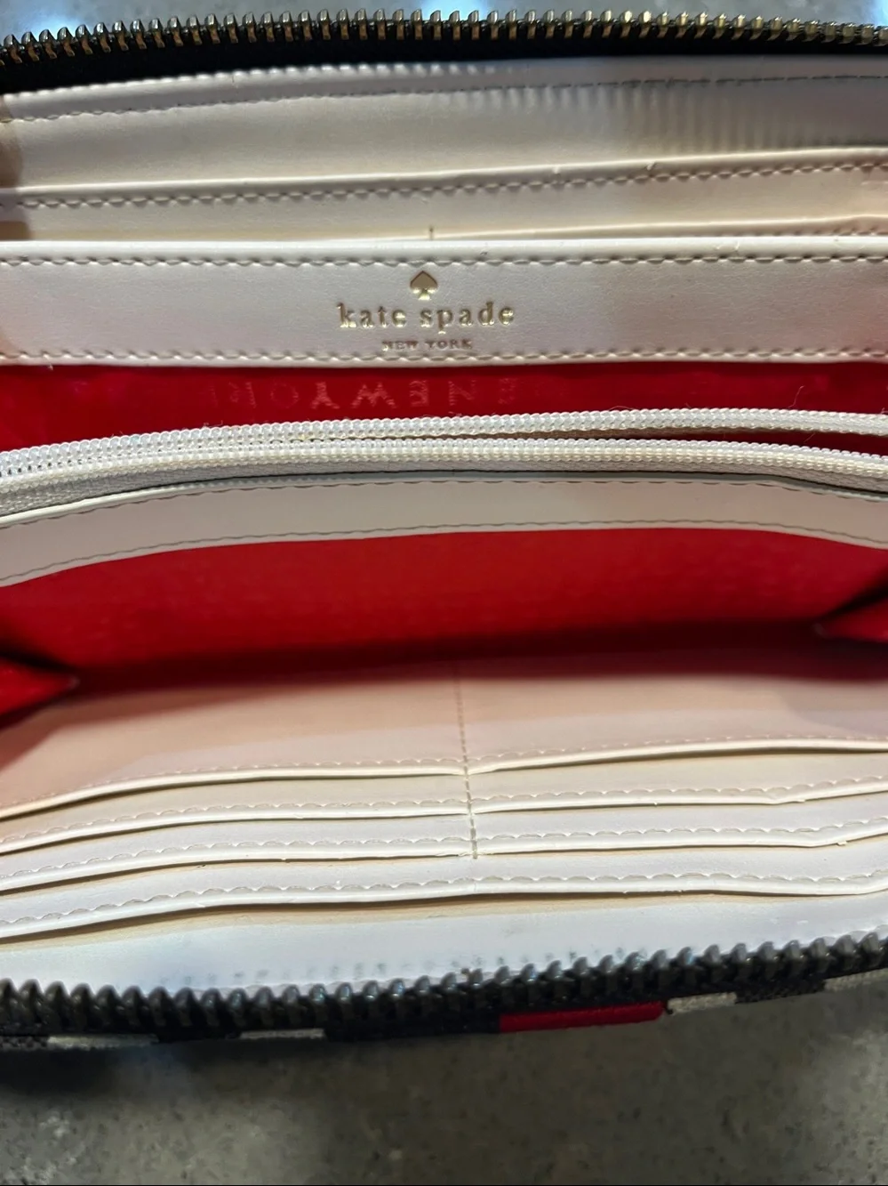 Kate Spade Neda Zip Around Brown & Red Printed Wallet